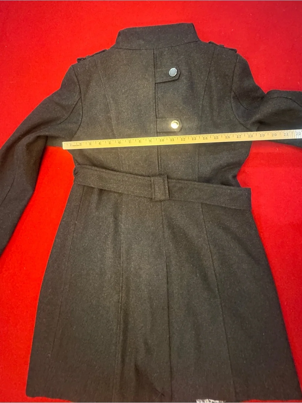 GUESS Womens Black Belted Wool-Blend Coat - Classic Double-Breasted Style Size M